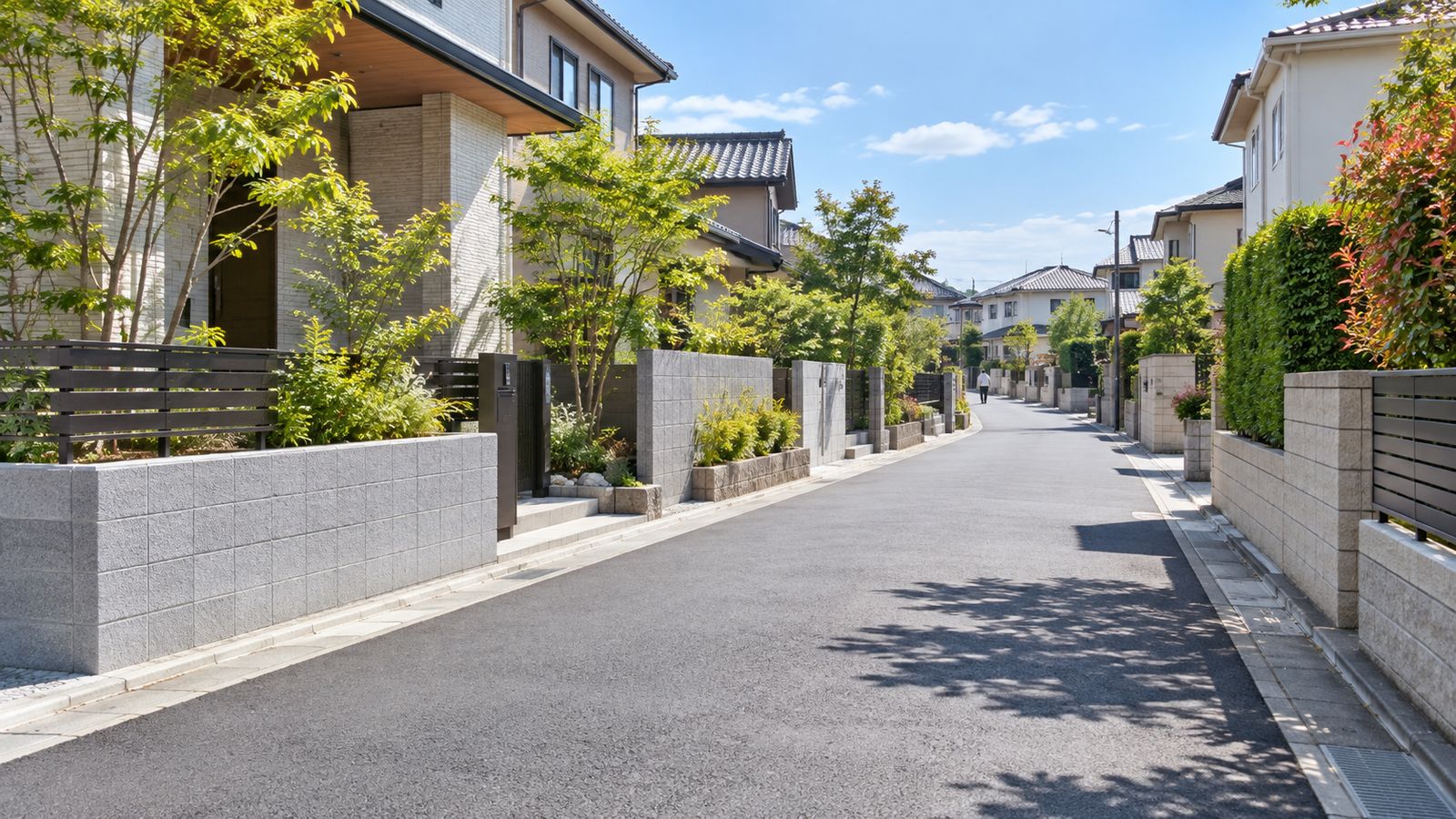 補修を終えた住宅街の道と塀
