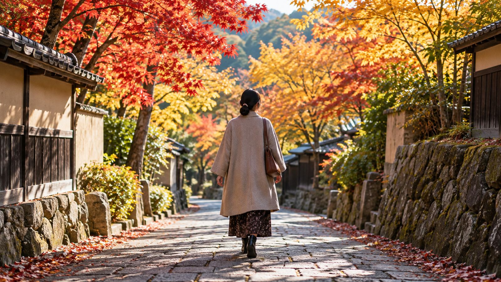 紅葉した並木道