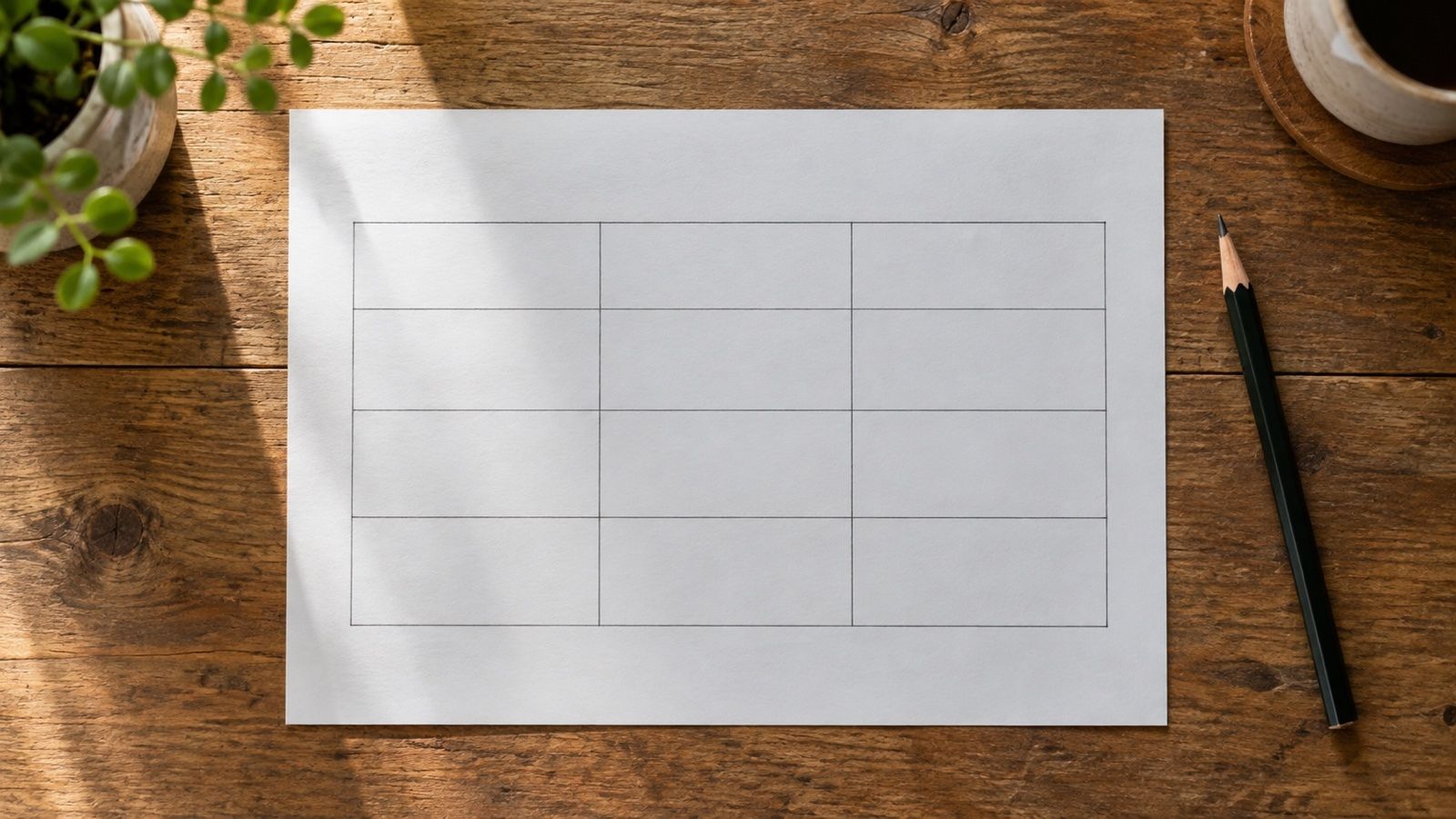 表を書いたメモと鉛筆を置いた机