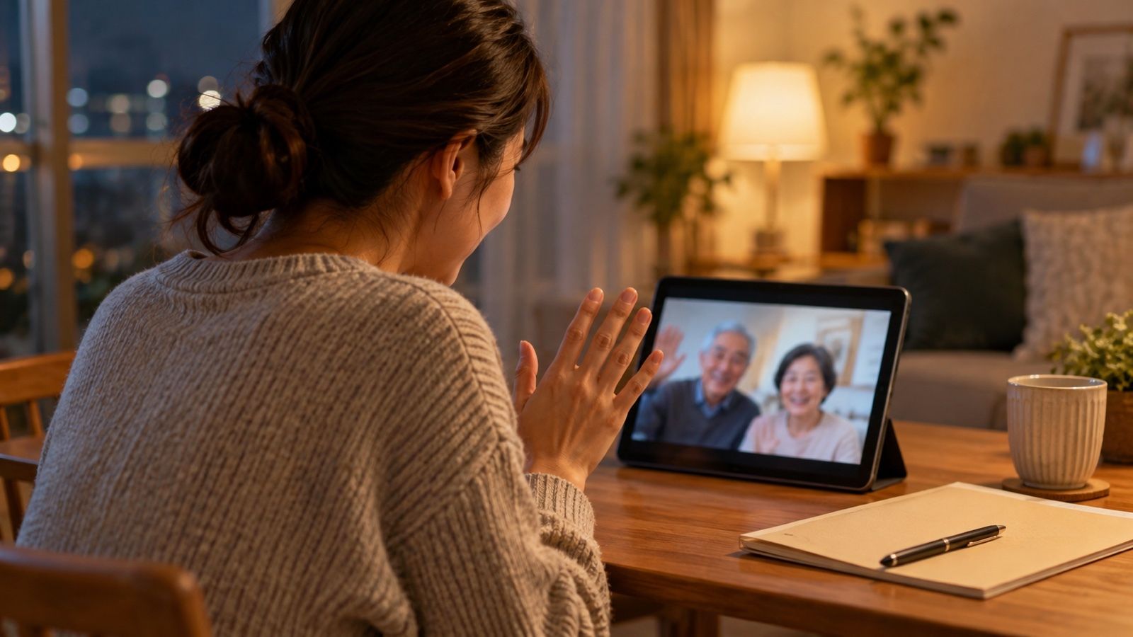 タブレットで家族とビデオ通話する(イメージ)